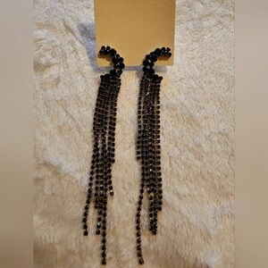 Elegant Black Crystal Dangle Earrings NWT FREE PEOPLE